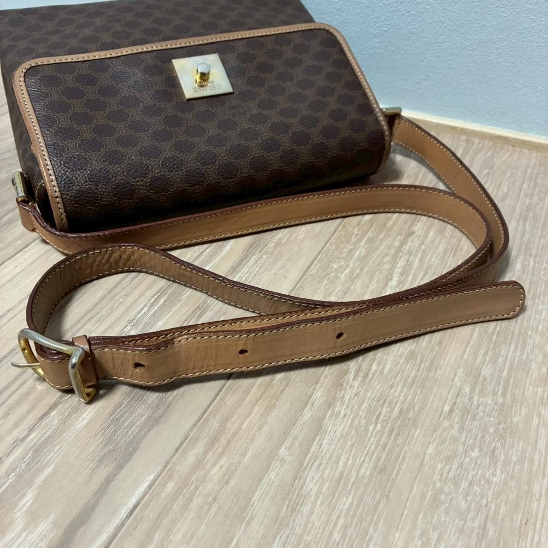 CELINE Macadam Brown Canvas Mini Shoulder Bag Missing Hardware Auth From Japan