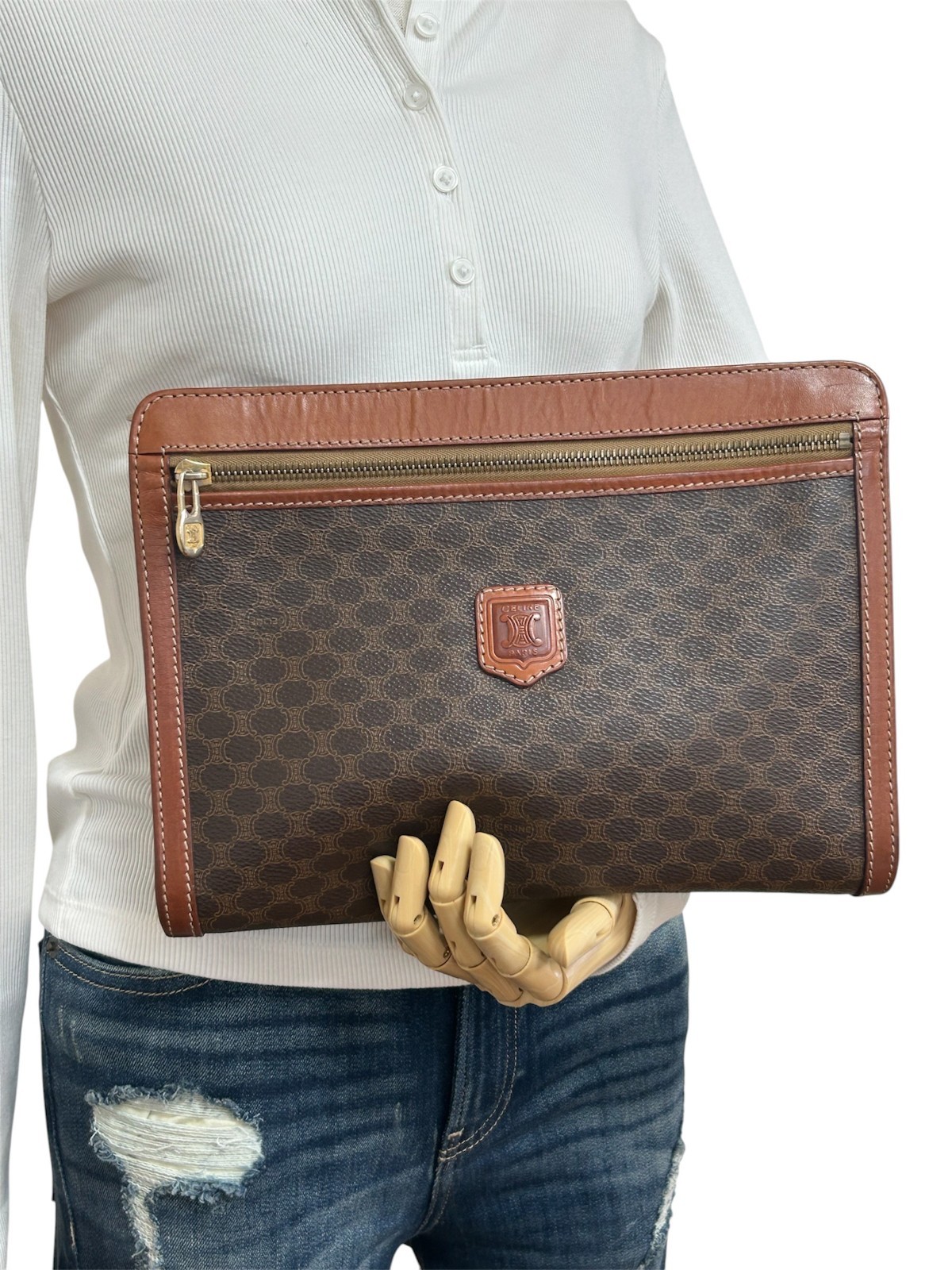 CELINE Macadam Clutch Bag Second Bag Brown PVC Leather Authentic