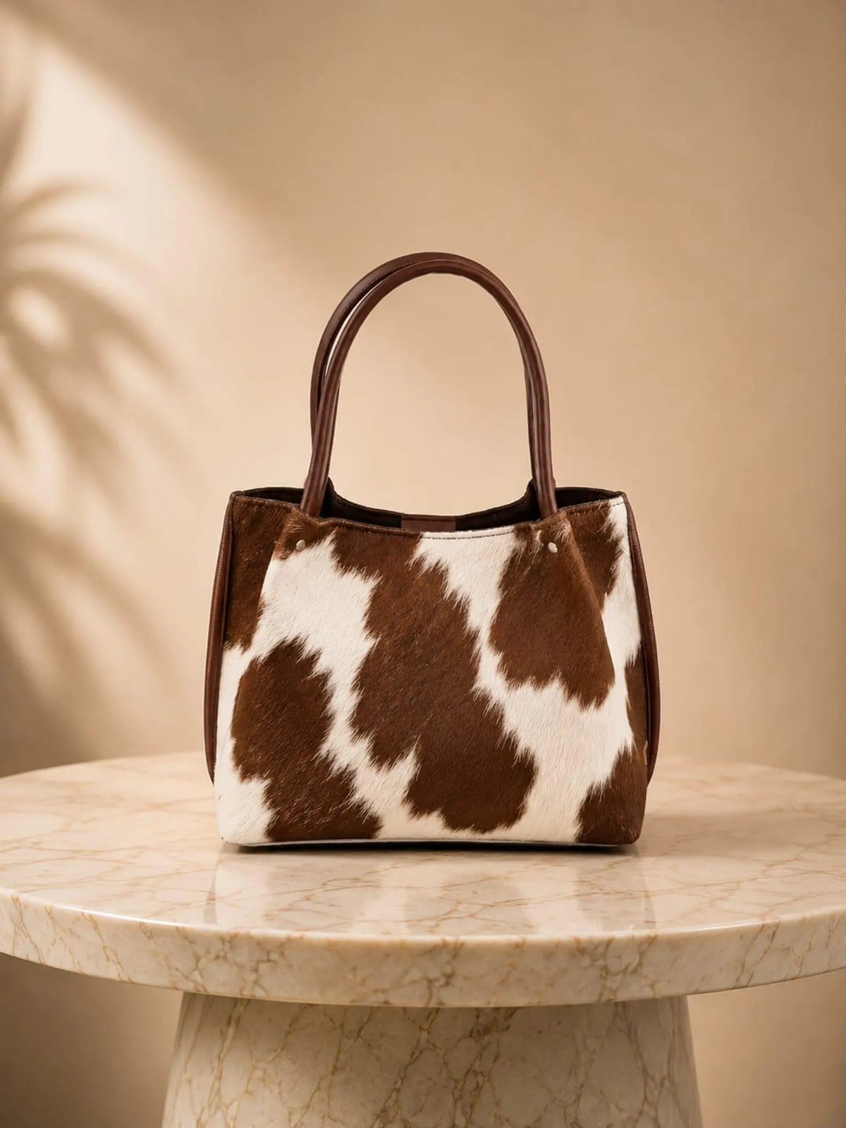 Genuine Hair On Cowhide Leather Handbag Women Brown White Western Tote Purse
