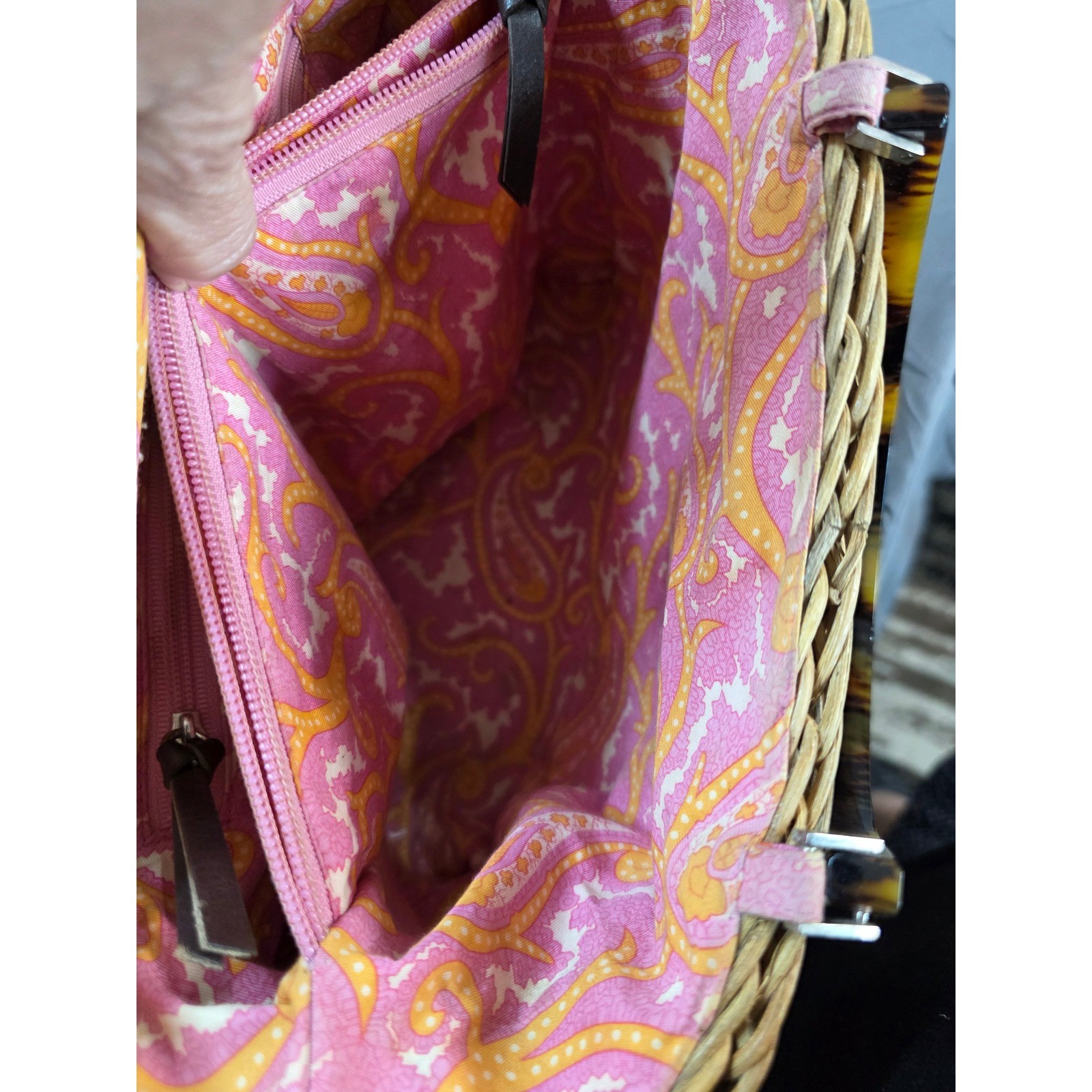 Kate Spade Gracie Wicker Top Handle Satchel Bag Tortoise Vintage Basket Paisley
