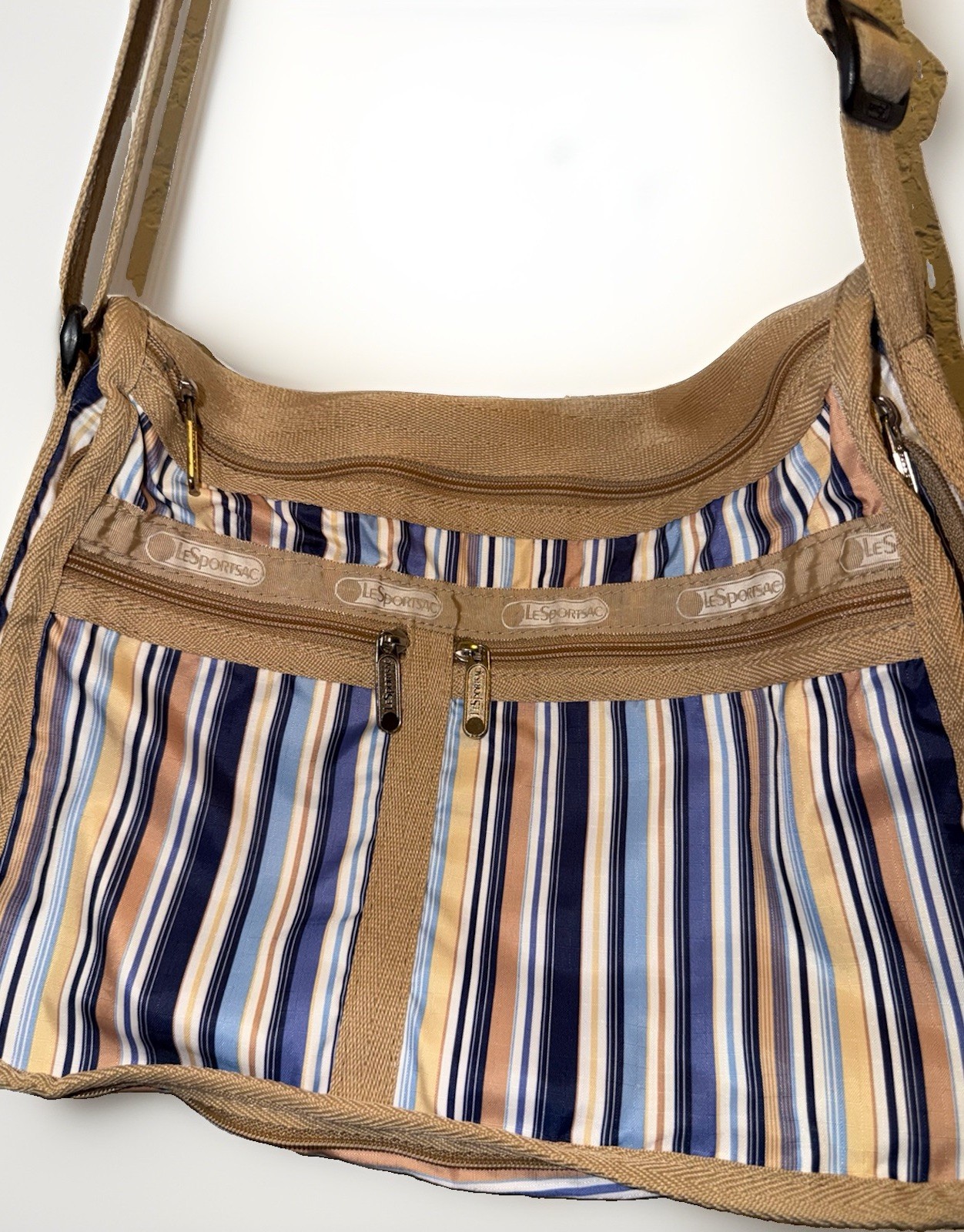 LeSportsac Made in USA Striped Crossbody Shoulder Bag w/ Matching Pouch