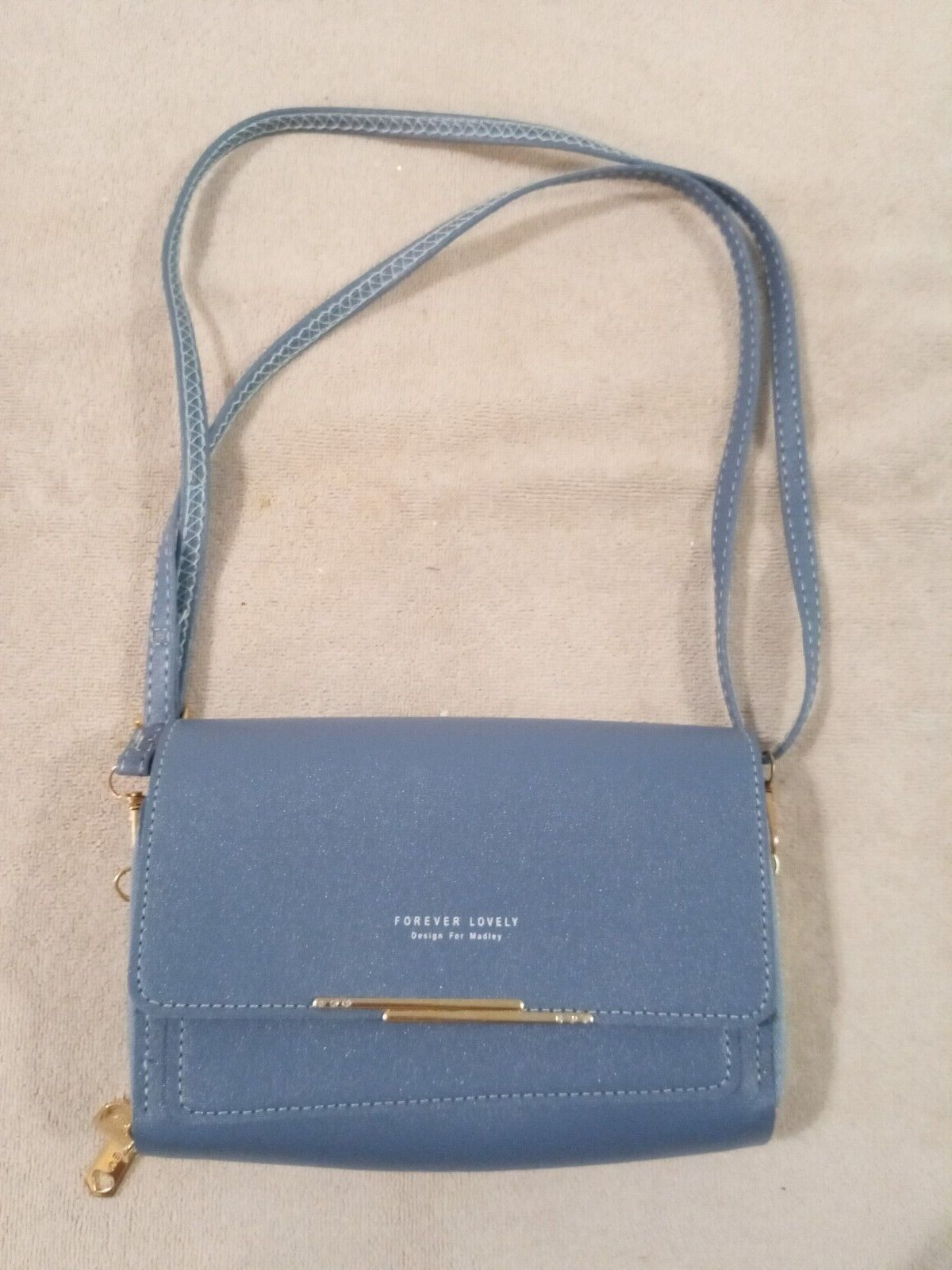 Madley Forever Lovely blue cross body shoulder purse small gold accents NEW