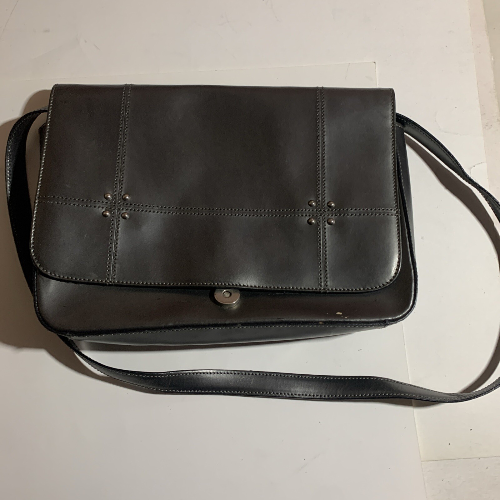 Women’s Black Messenger Bag Genuine Leather Studded Shoulder Strap Handbags