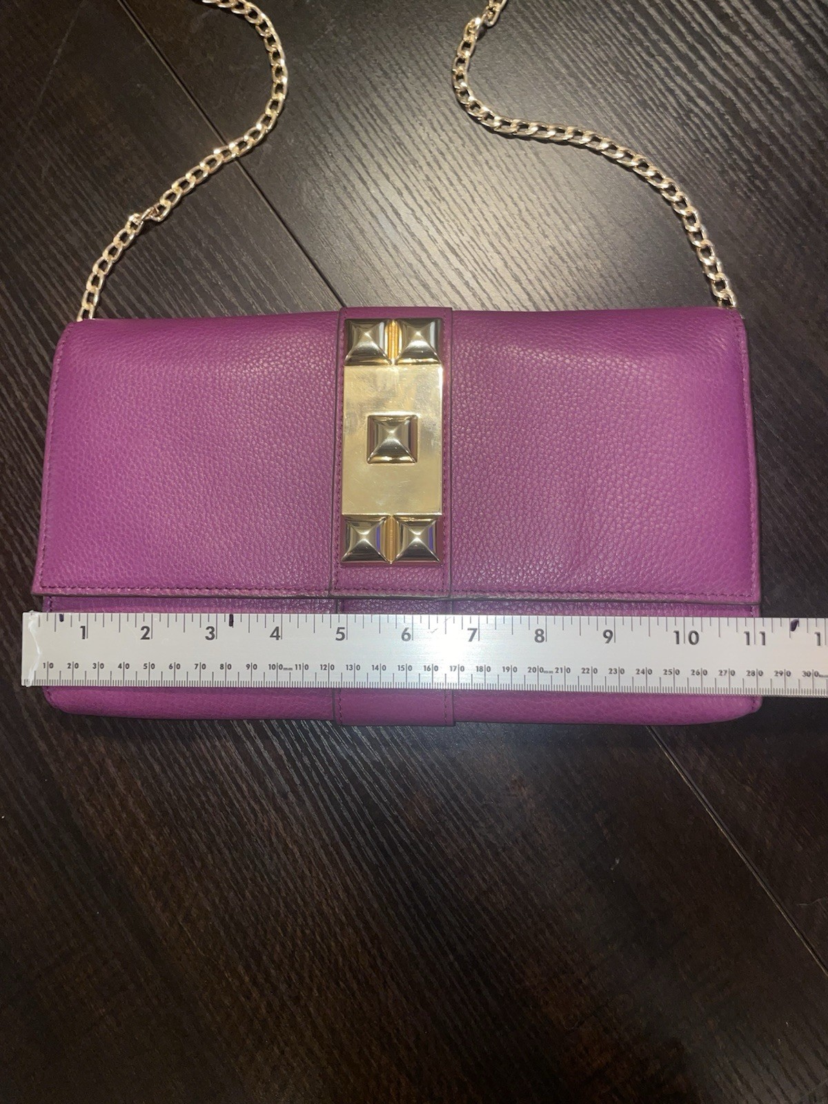 VINCE CAMUTO Magenta Clutch Purse Gold Studded Magnetic Evening Bag With Gold