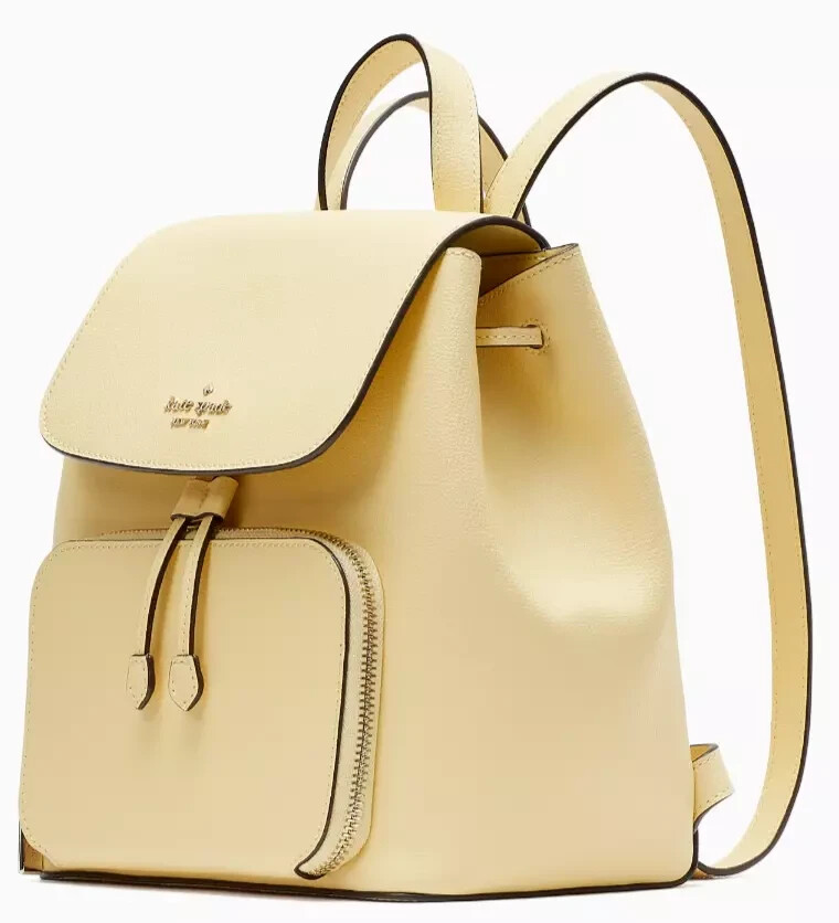 Kate Spade Kristi Medium Flap Backpack Yellow Butter Leather Bag KA695 $379 FS