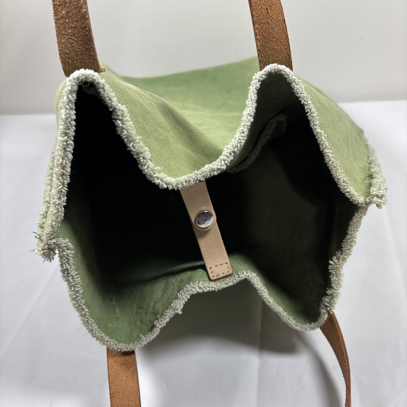 Graf Lantz Hana Canvas Boat Utility Tote Bag Green Leather Handles Casual USA