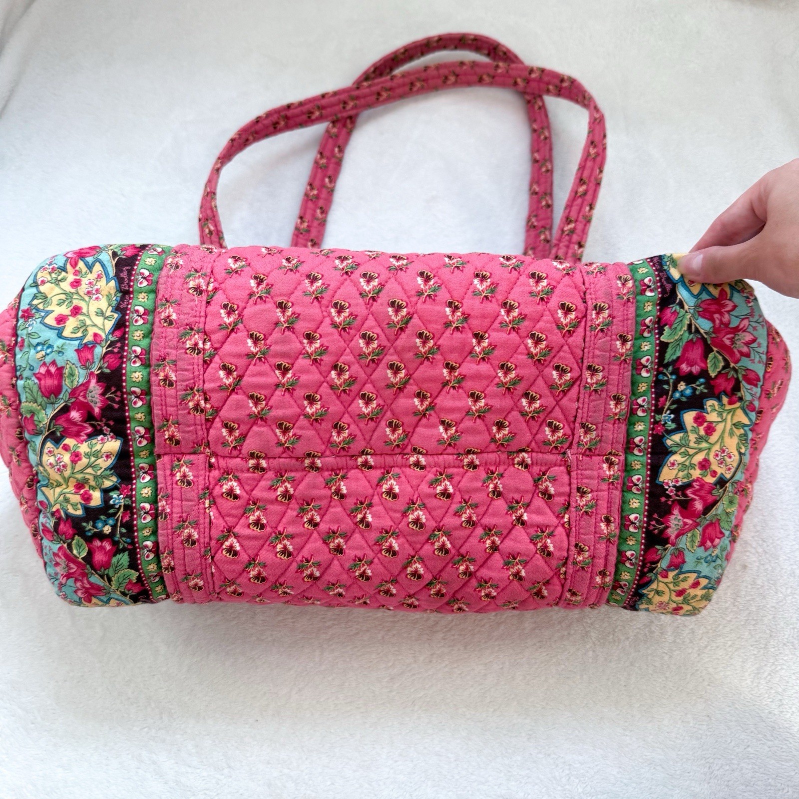 Vintage Retired RARE Vera Bradley Pink Pansy Medium Duffel Quilted Floral GUC