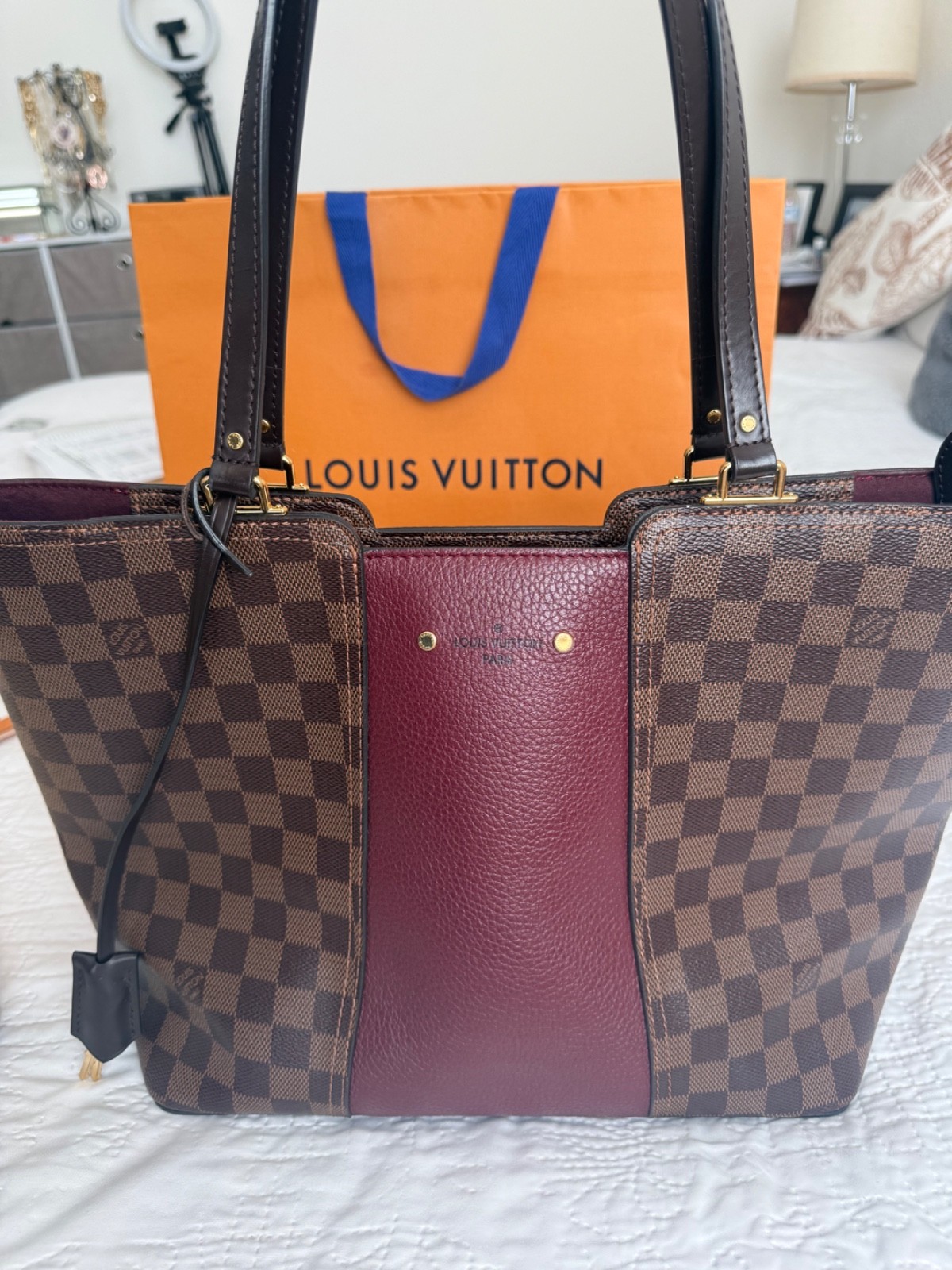 Louis Vuitton Bag Damier Brown Jersey Ebene Tote, authentic used,