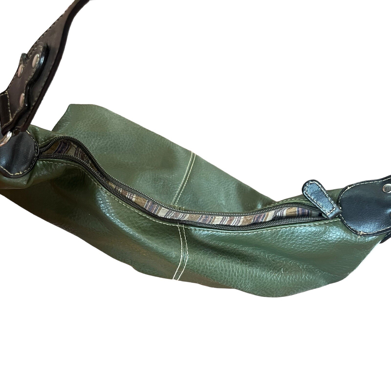 Green Faux Leather Vinyl Medium Shoulder Bag Purse Single Strap Zipper Pockets