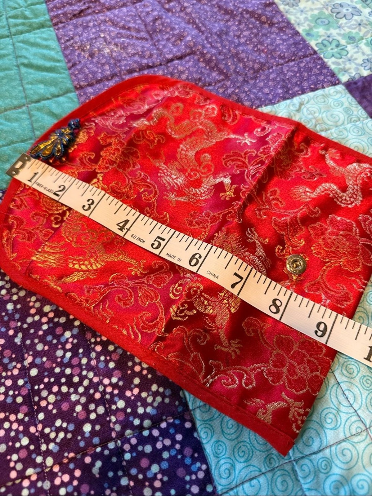 Red Silk Brocade Gold dragon pattern Asian wallet, NWOT