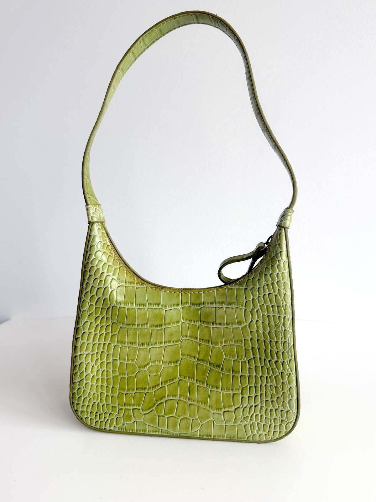 Nine West Y2K Lime Green Croc Embossed Mini Shoulder Bag Baguette Purse Vintage