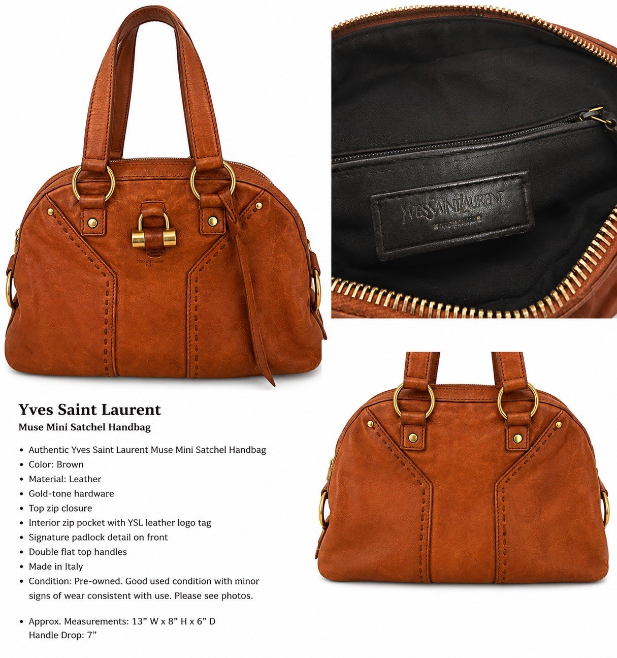 Authentic YSL – Saint Laurent Medium Tan Leather Shoulder Bag