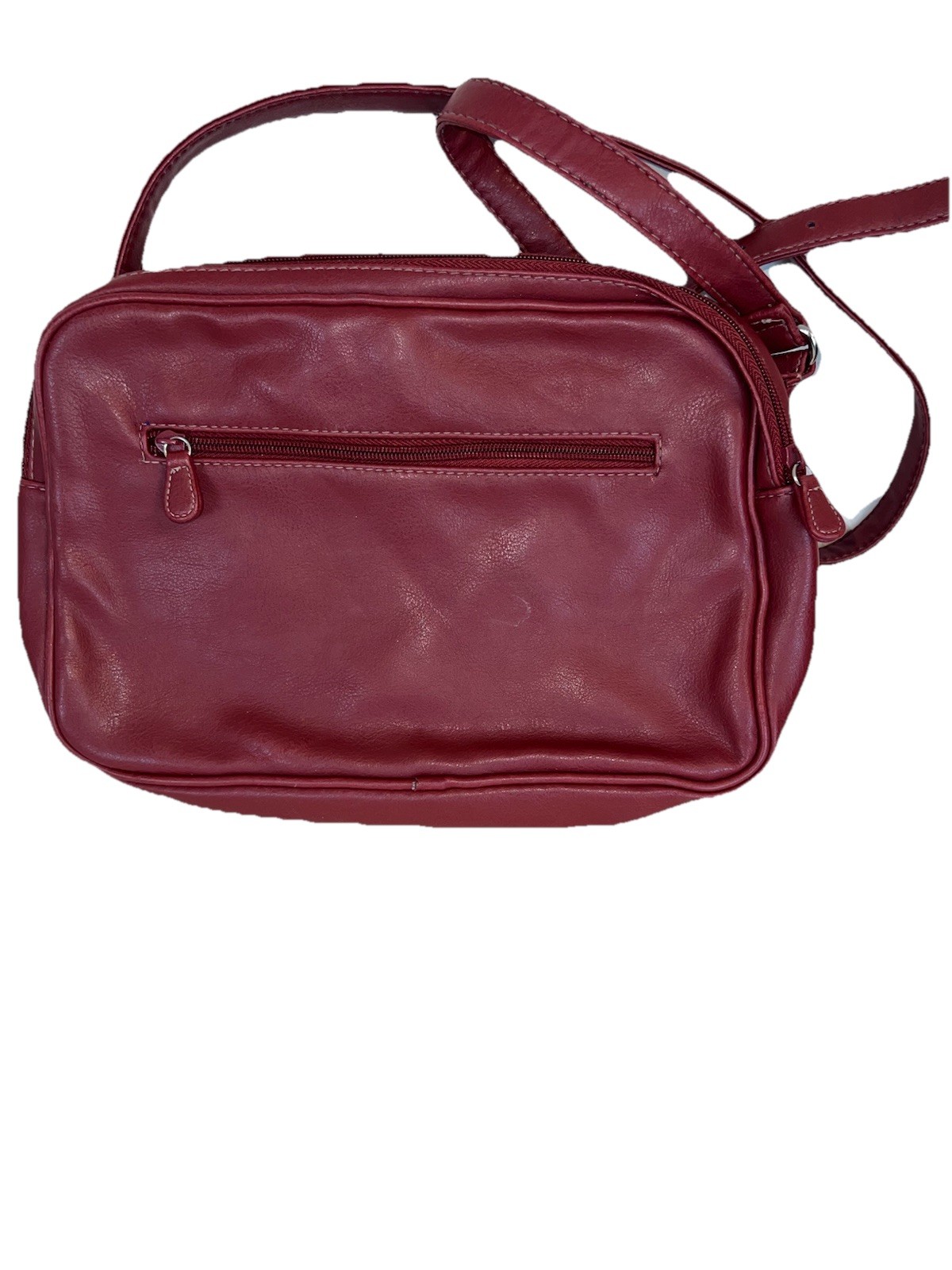 Dark Red Unbranded PVC Vinyl Leather Shoulder Bag. 12ins X 8ins X 5ins.