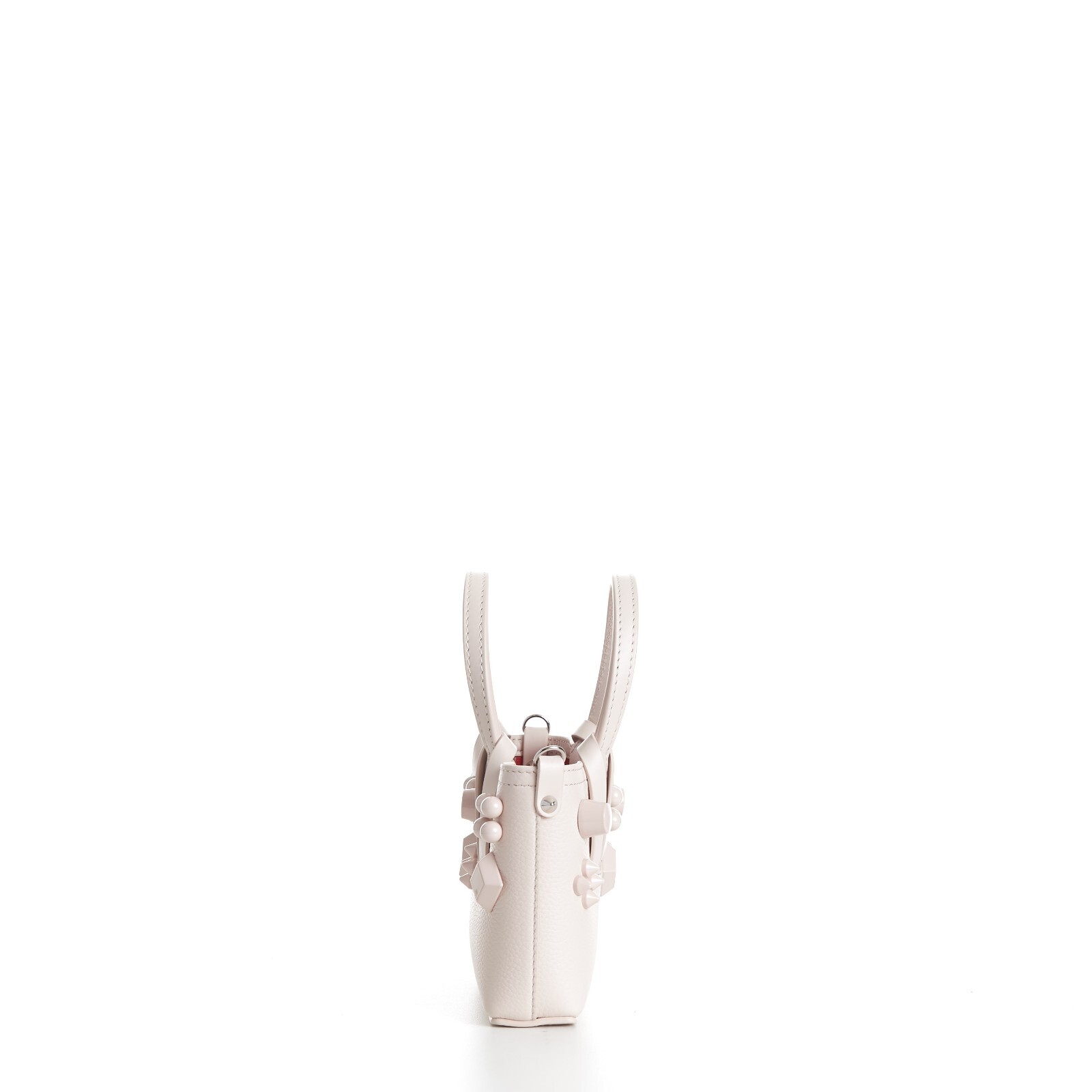 CHRISTIAN LOUBOUTIN 1390$ Mini Cabata E/W Bag – Milk White Leather, Spikes