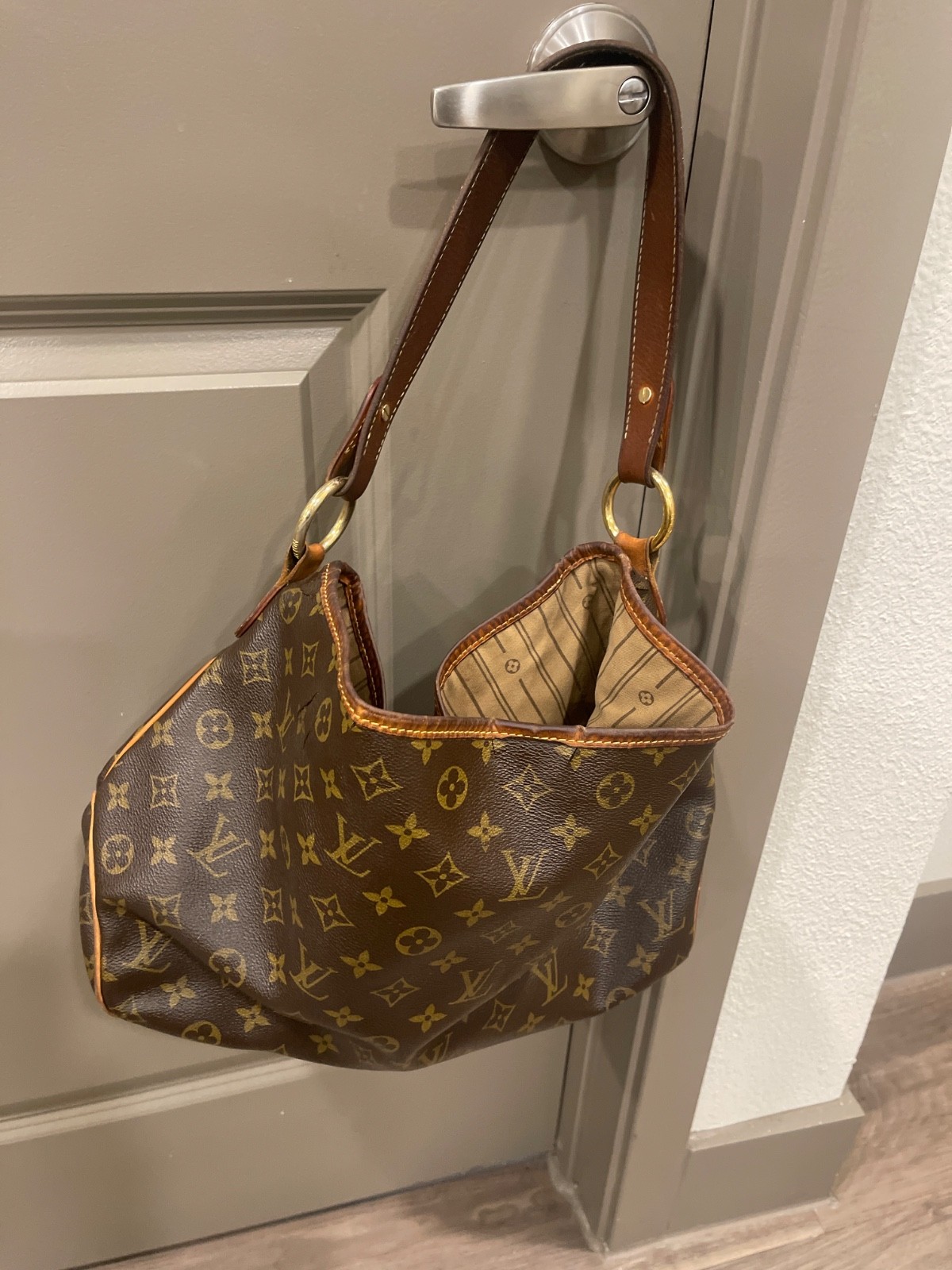 Louis Vuitton Delightful White Interior Shoulder Bag MM Brown Canvas