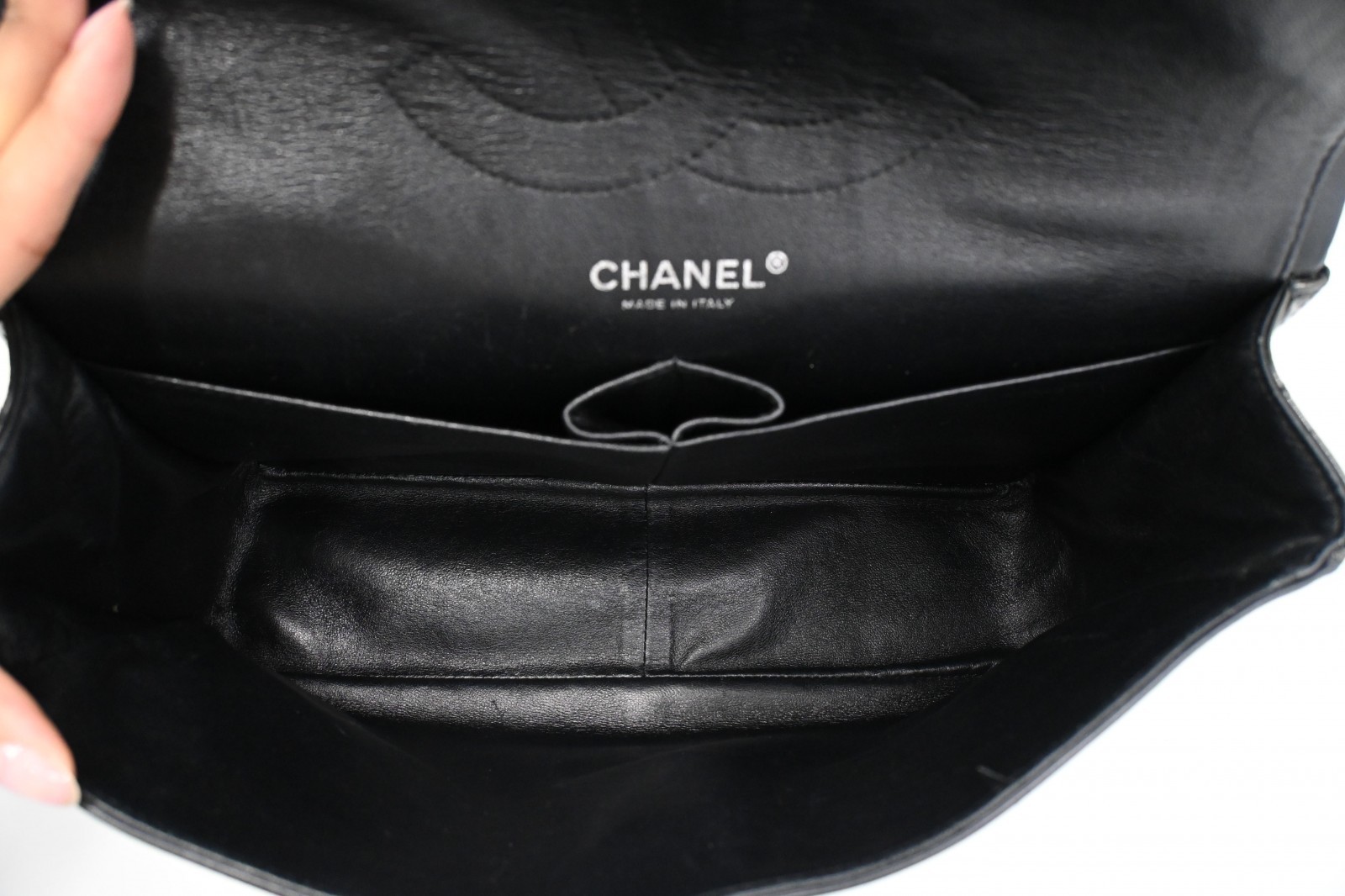Authentic Chanel Matelasse 30 Double Flap Olive Green Patent Leather