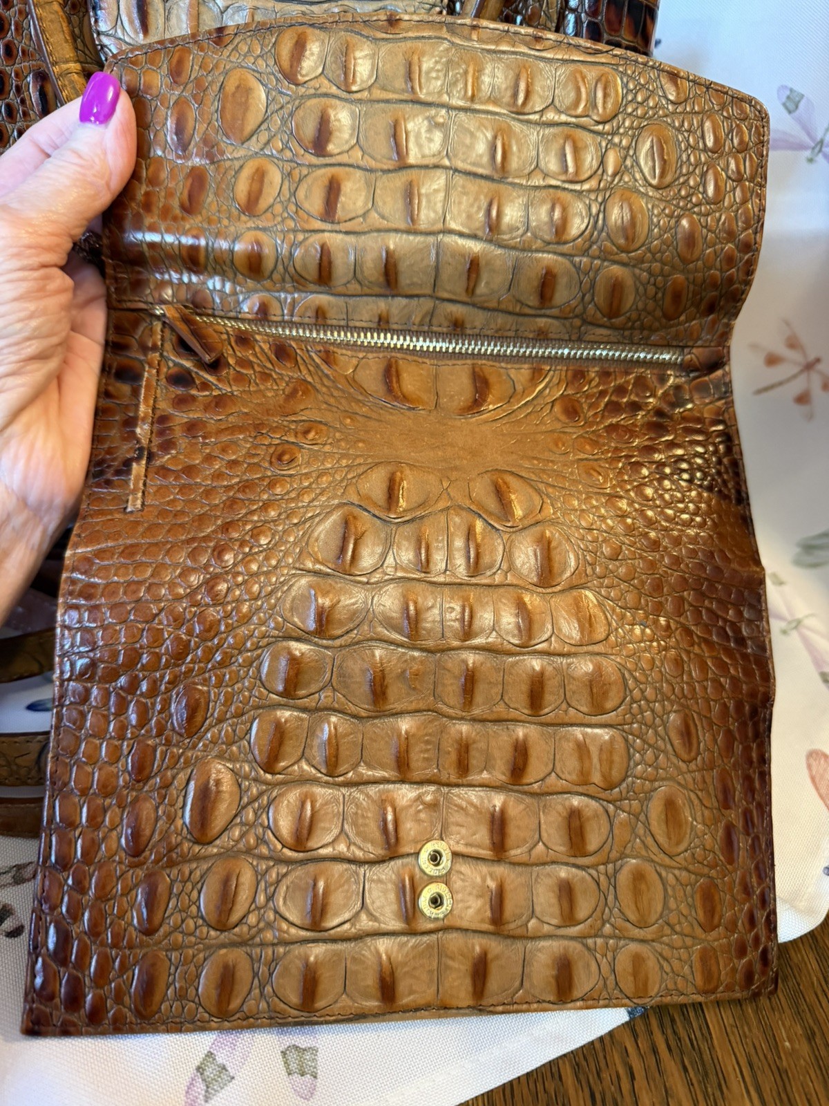 Brahmin Pecan Crocodile Embossed Leather Purse AND Matching Wallet ~Both Perfect