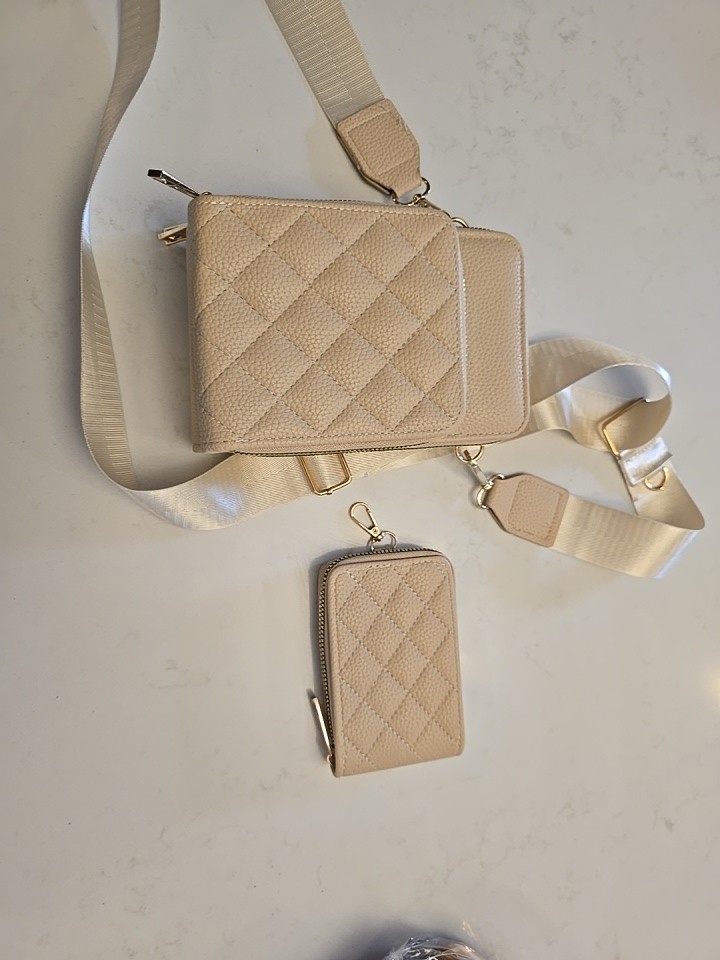 New Quilted Crossbody w/ Wallet Stiched Quality Set Dragonfruit Color See Photo