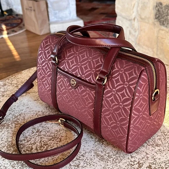 MICHAEL KORS TRAVEL MEDIUM DUFFLE SATCHEL SHOULDER BAG MK OXBLOOD MERLOT LOGO