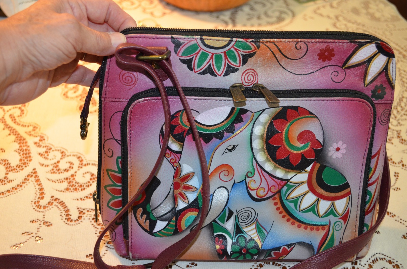 Anuschka Leather Hand Painted Crossbody with RFID Blocker Organizer