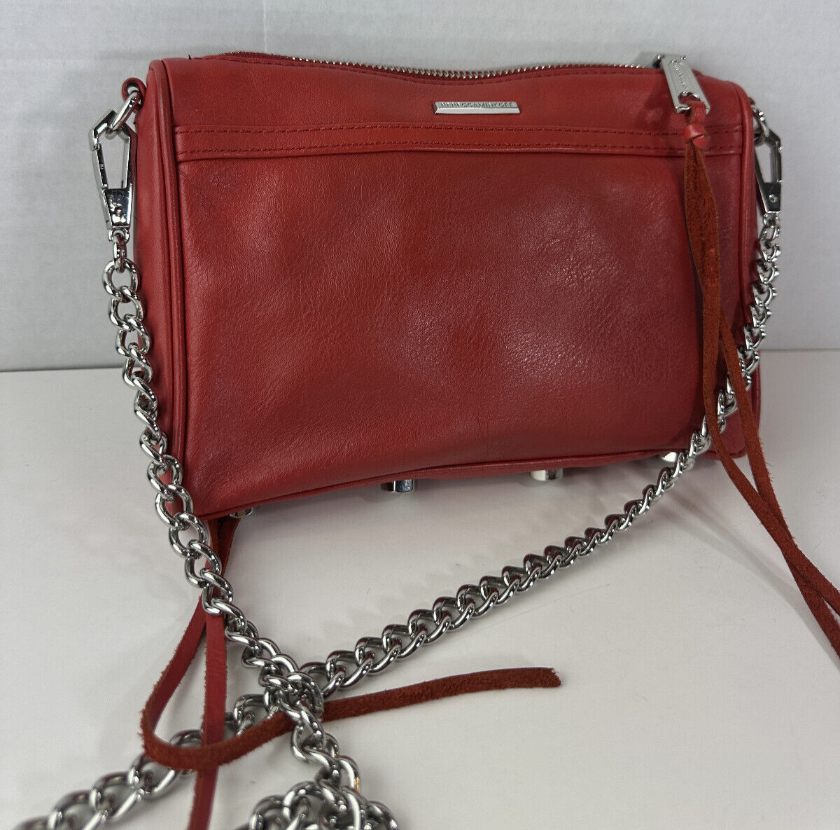 Rebecca Minkoff Mini Mac Crossbody Bag Red Leather Purse Chain Strap Studded