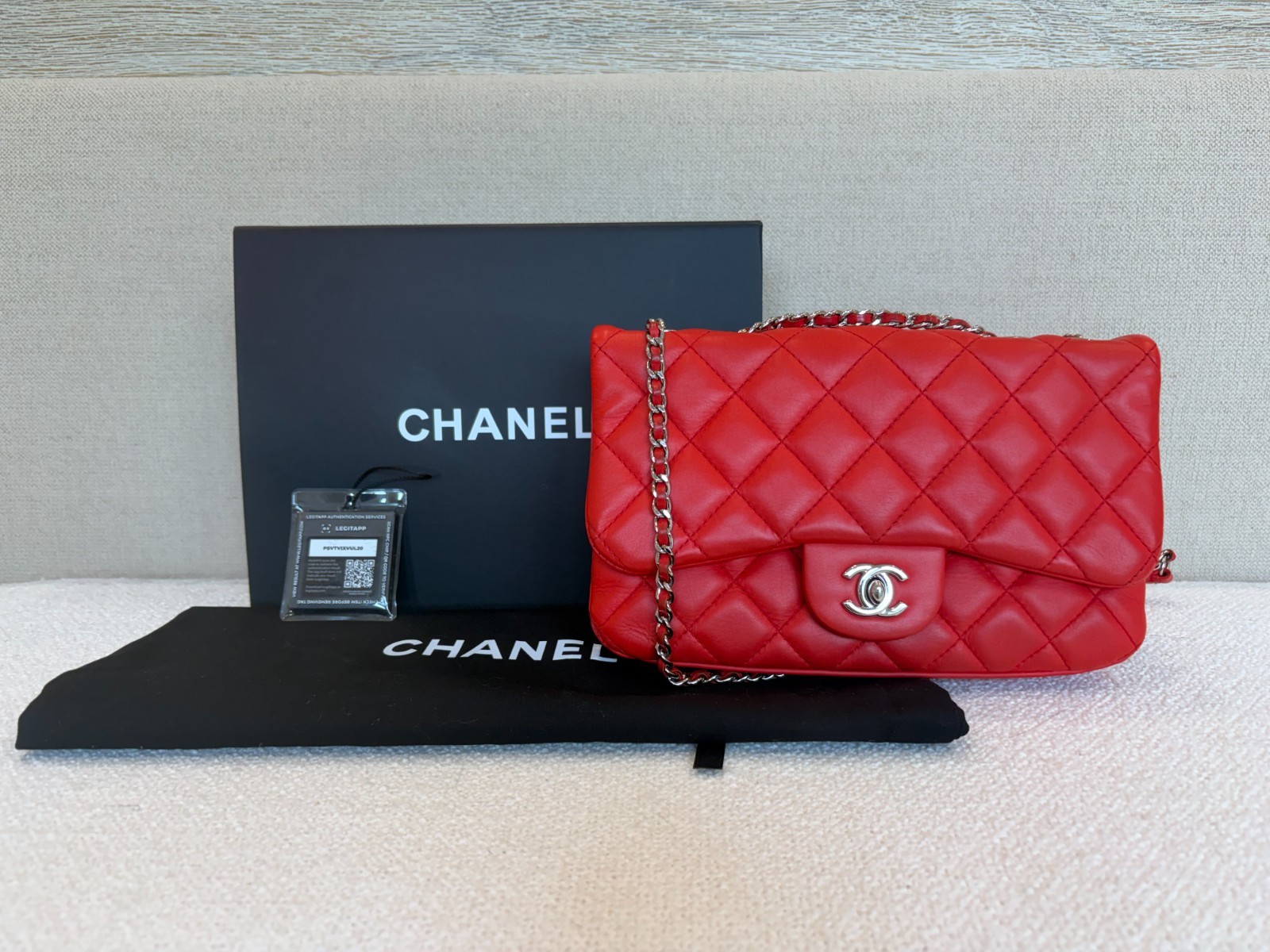 Chanel Red Quilted Lambskin Small Flap Bag Silver Hardware Entrupy Authenticated