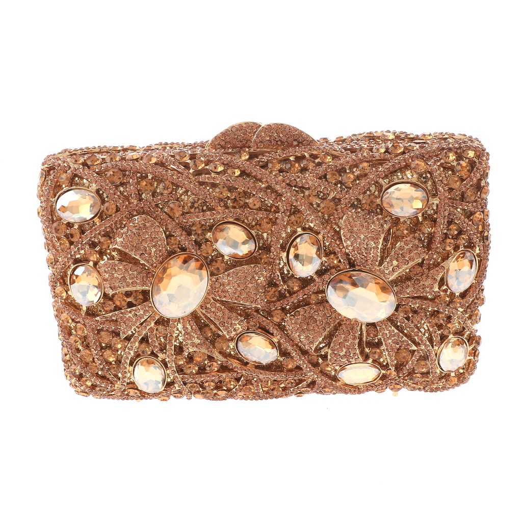 Gold Tone Alloy Metal Crystal Rhinestone Clutch Evening Bag HB6249-BRW