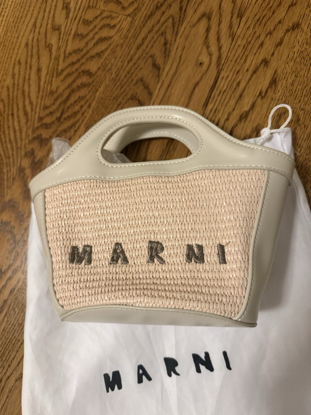 Marni Beige Top Handle Bag Zip Closure Logo Accent Gold Hardware w/ Dust Bag