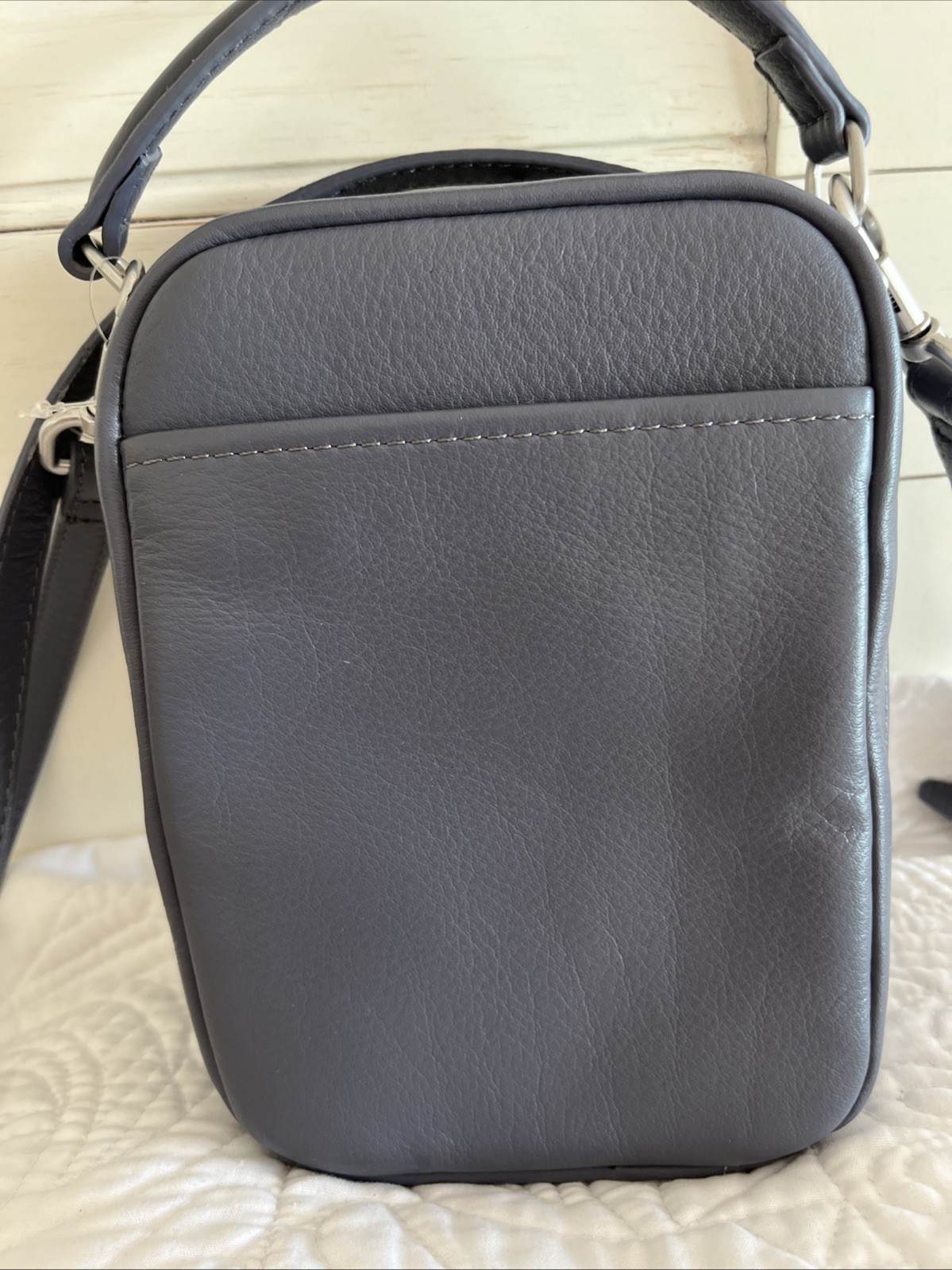 American Leather Grey Mini-Crossbody Messenger With Top Handle NEW