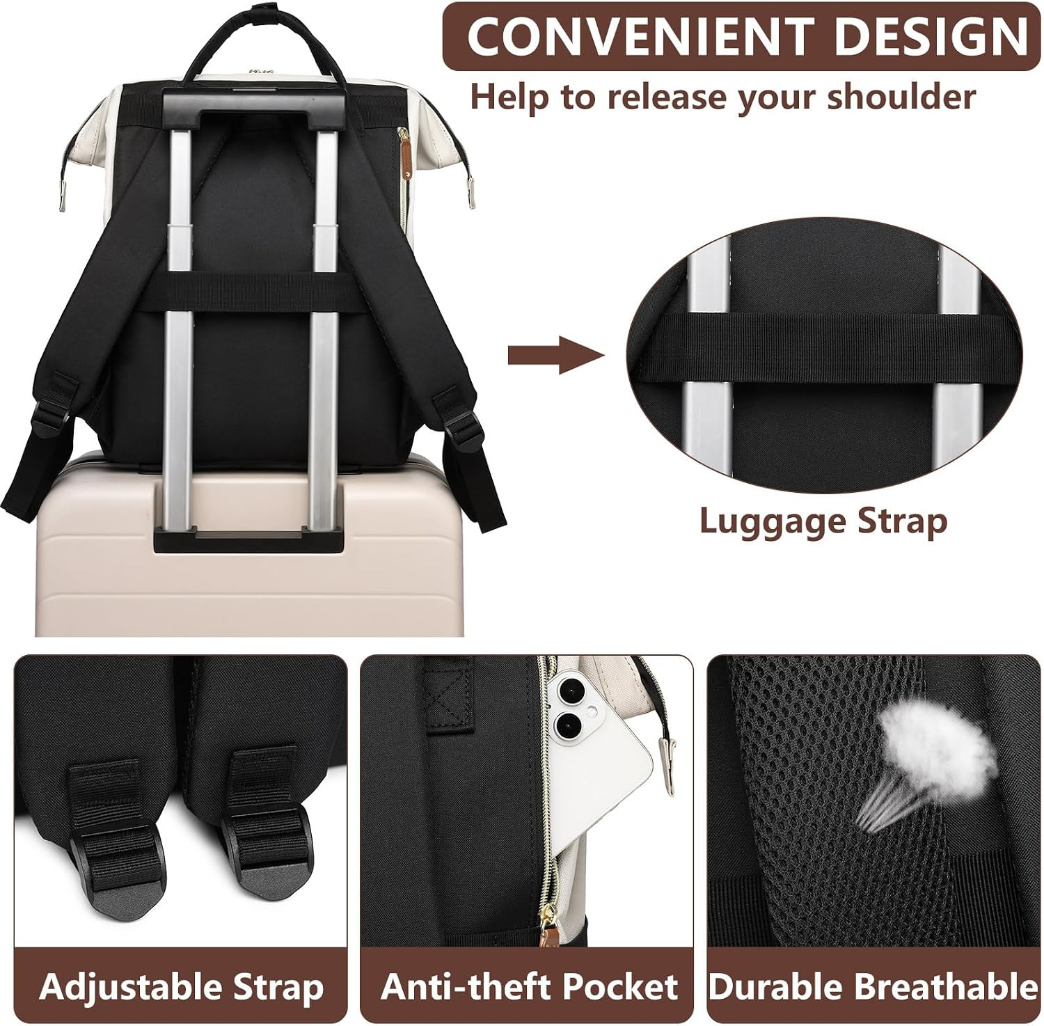 Laptop Backpack for Women Work: Travel Backpack for Teacher Nurse 15.6 Inch Lapt