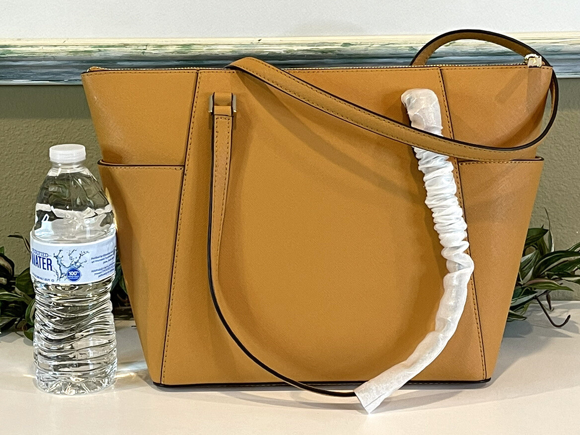 MICHAEL KORS CHARLOTTE MEDIUM LARGE ZIP TOTE SHOULDER BAG PURSE YELLOW LEATHER