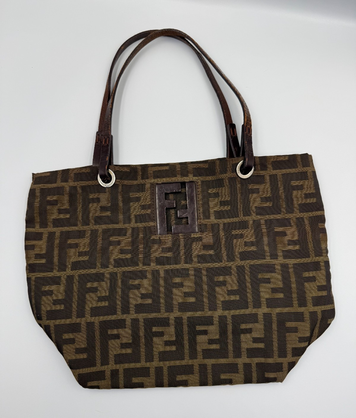 Vintage Fendi Zucca Mini Tote Tobacco FF Canvas Leather Handbag Italy