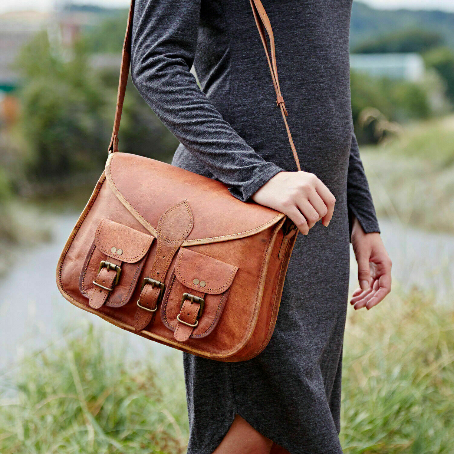 Vintage Women’s Lightweight Leather Messenger Shoulder Bag Cross Body Satchel