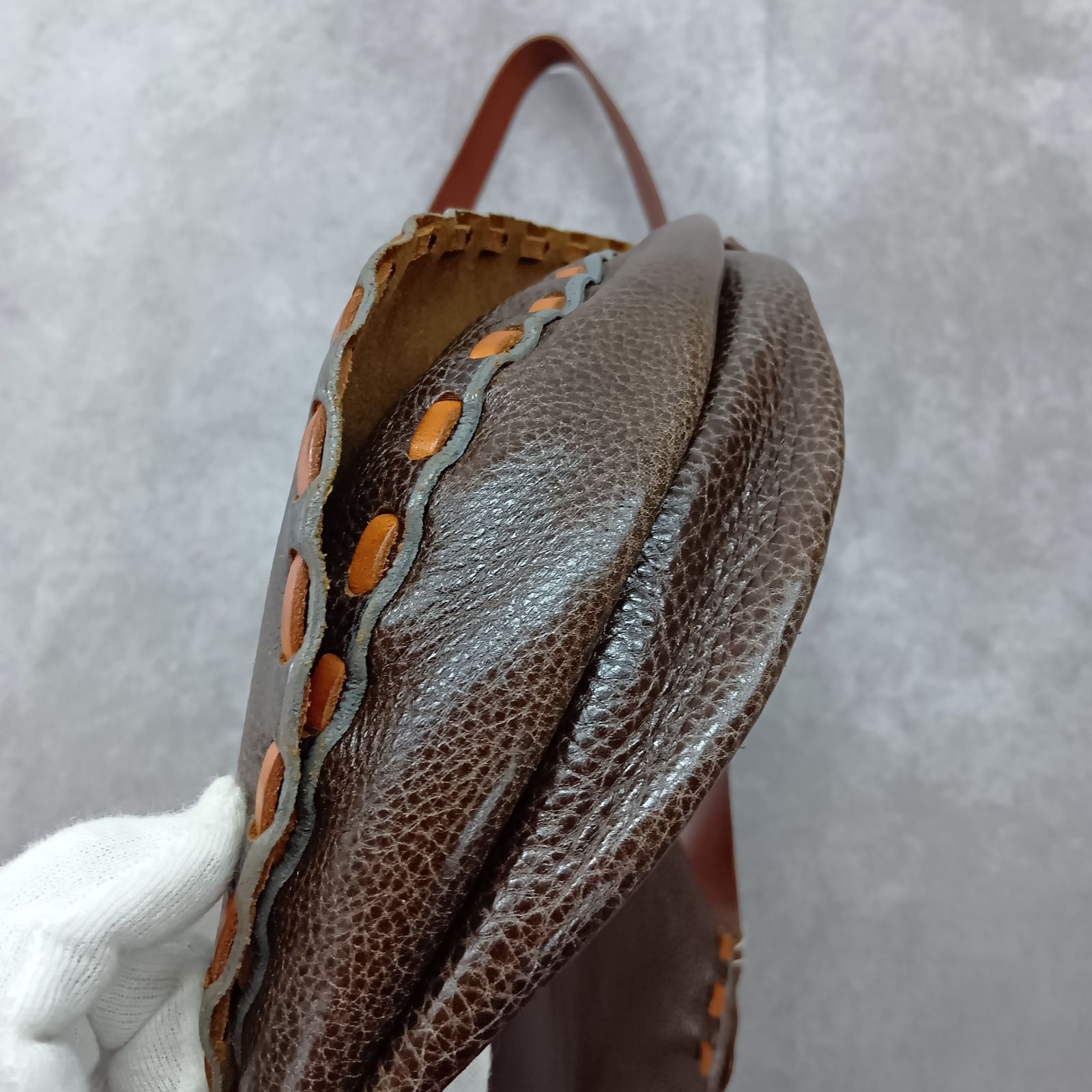 Used Henry Cuir Leather Shoulder Bag Brown H 28 x W 33 x D 10cm