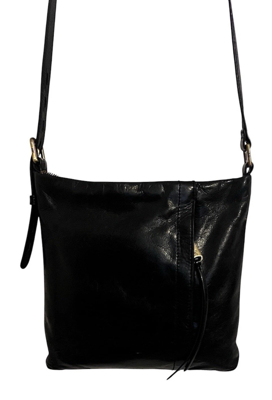 HOBO Black Leather Crossbody Bag Adjustable Strap Zip Top Organizer Purse