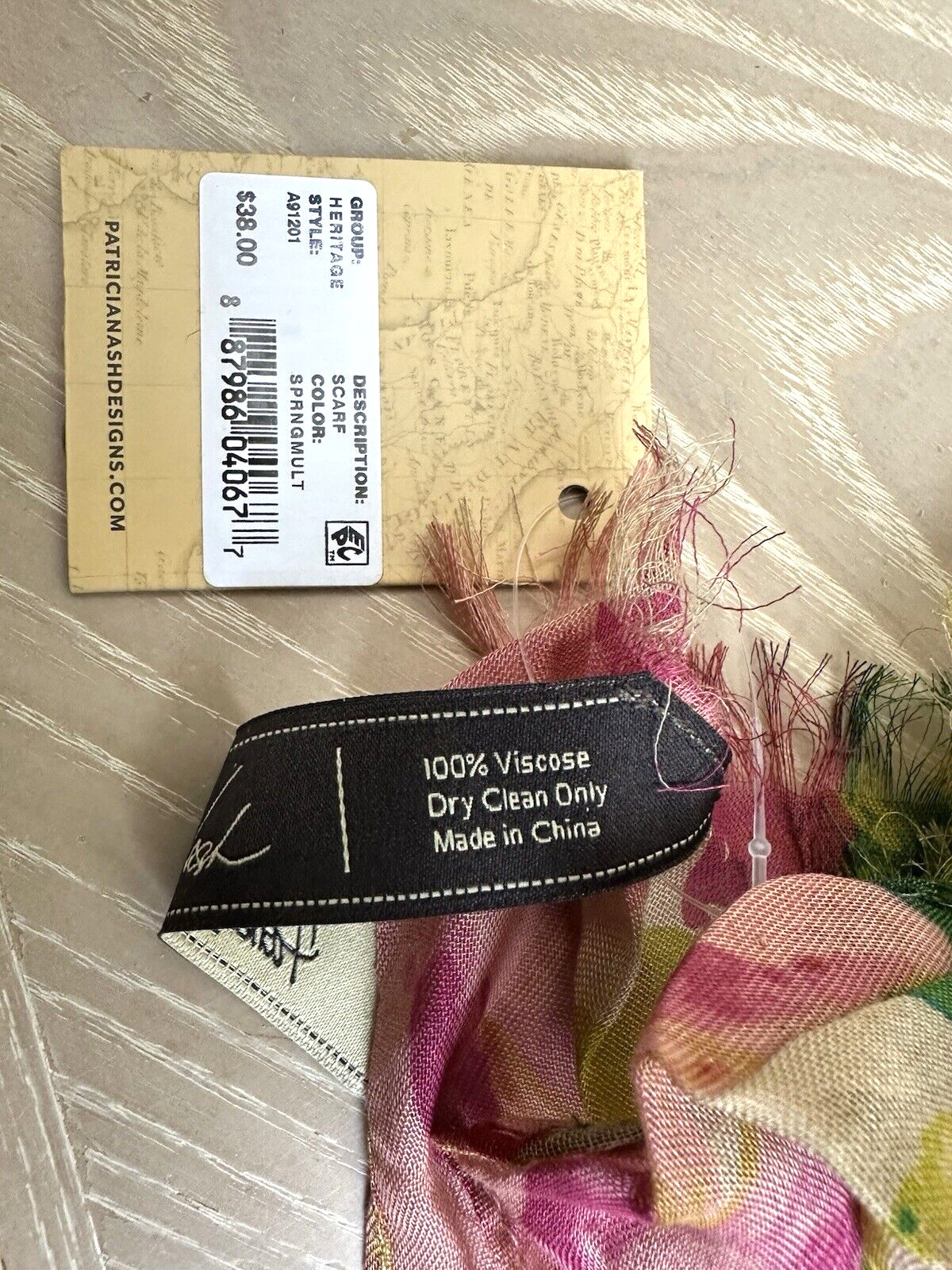 PATRICIA NASH SPRING MULTI TAN RED PINK FLORAL LEATHER WRISTLET & SCARF SET