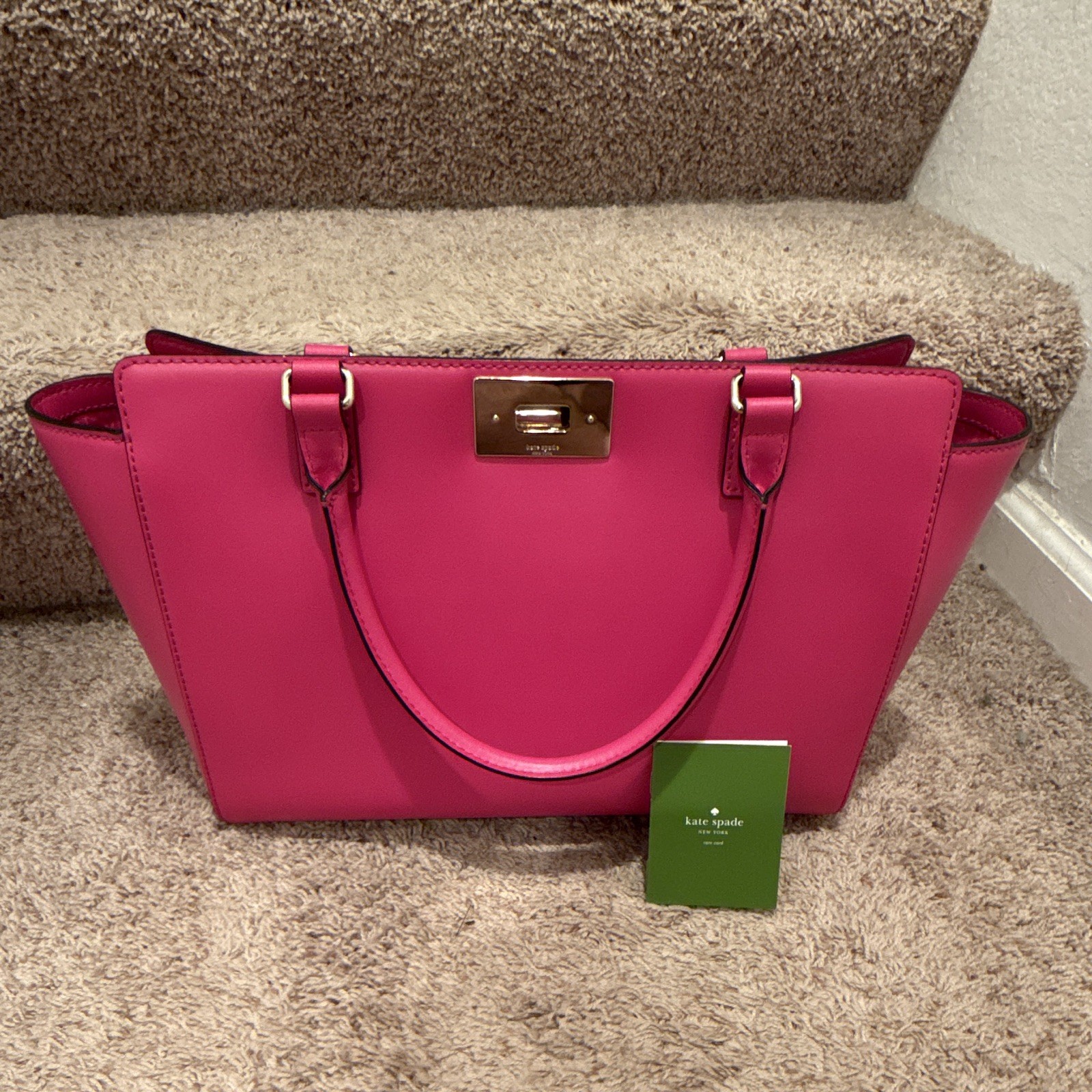 Kate Spade Hot Pink Briefcase/tote/leather. Inside Zippered Pocket With 2 Others