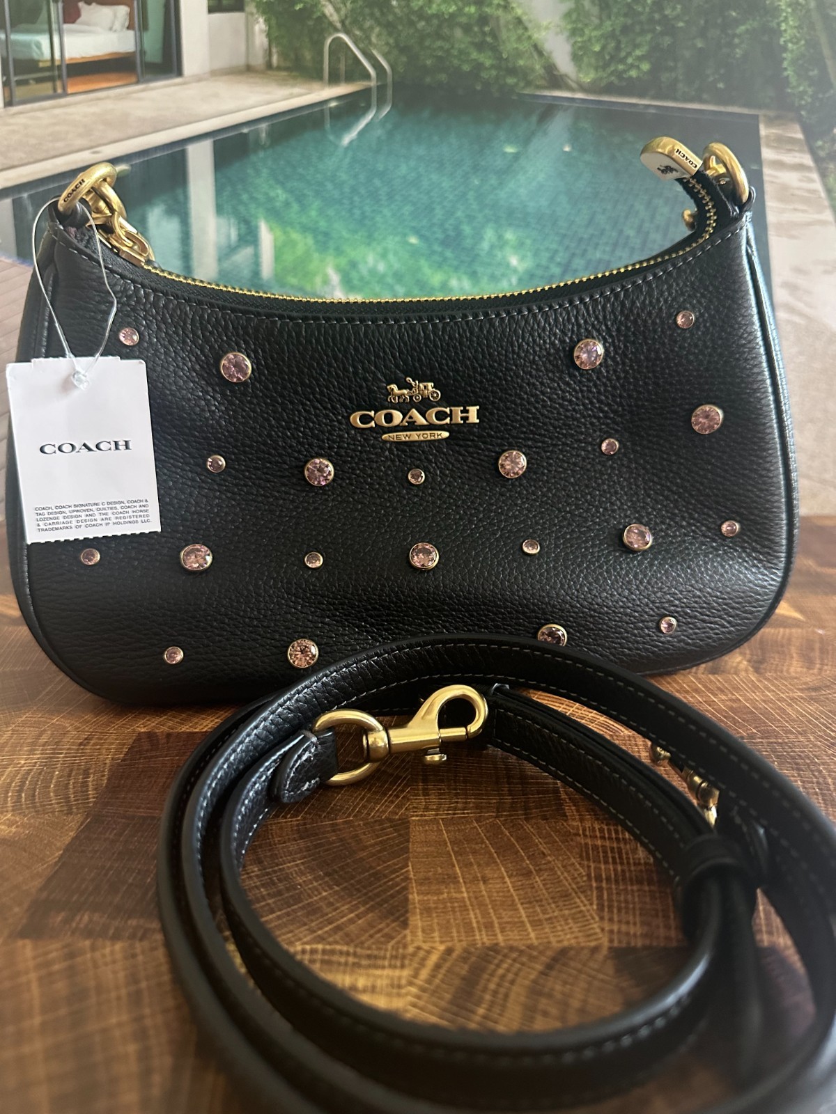 NWT Coach Teri Shoulder Bag With Crysta CAL48 BLACK