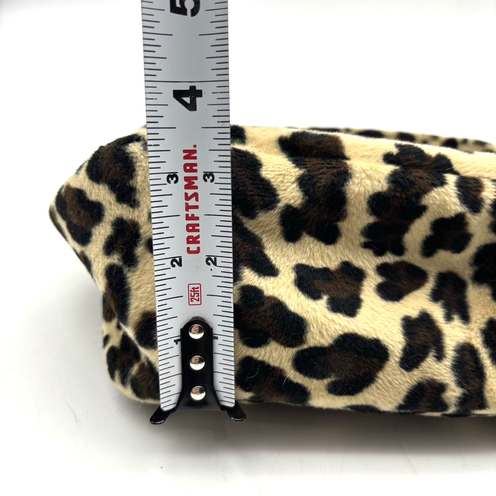 Vintage 90s Y2K Brown Leopard Print Fuzzy Medium Wristlet Clutch Purse 11×7″