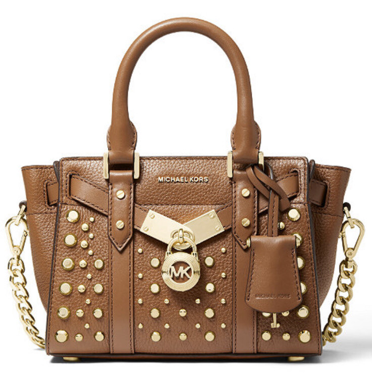 New Michael Kors Nouveau Hamilton MINI Leather Crossbody luggage gold stud bag