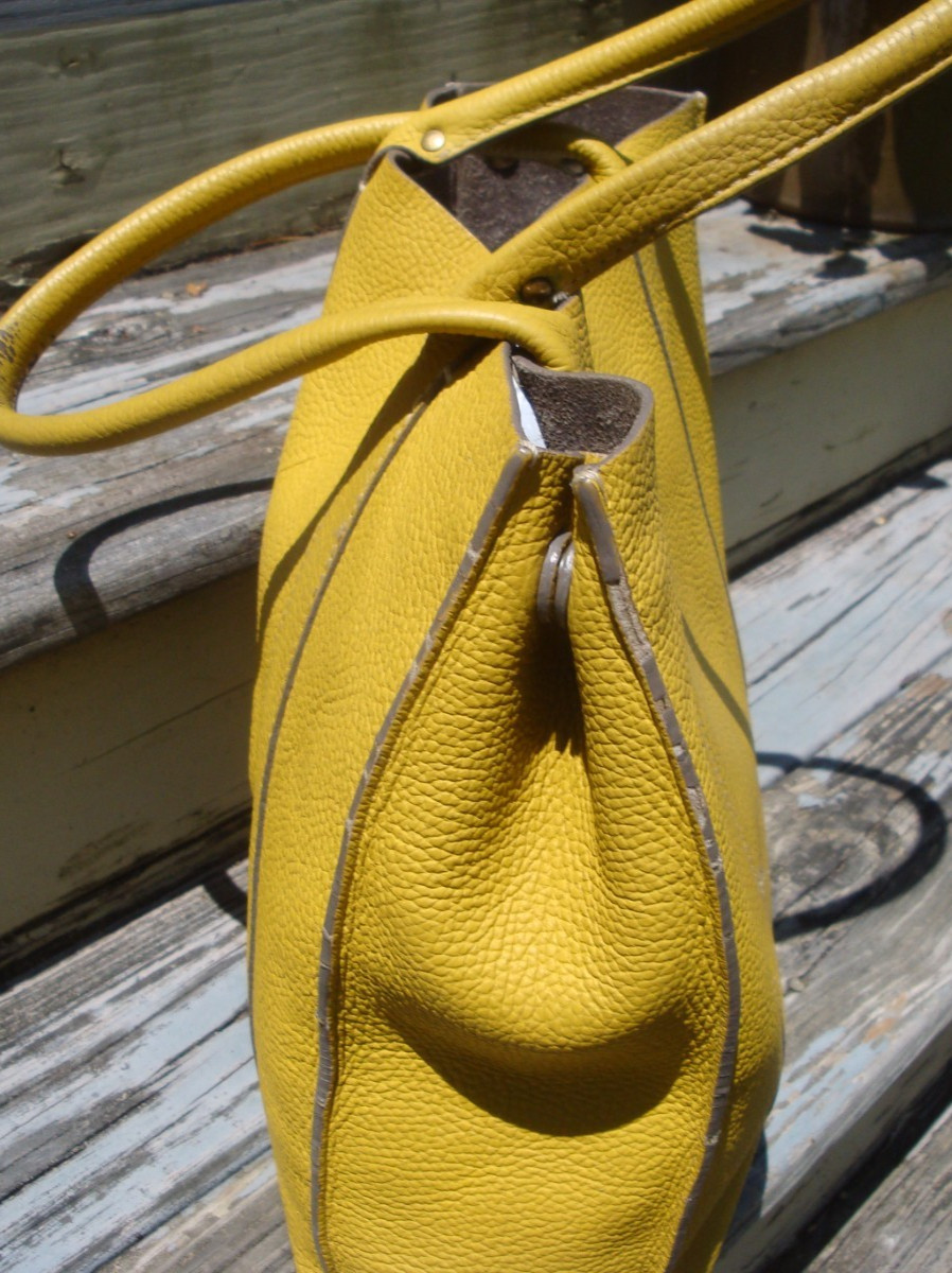 J CREW Distressed Yellow Leather Tote Large Hobo Handbag Boho Borge Garveri