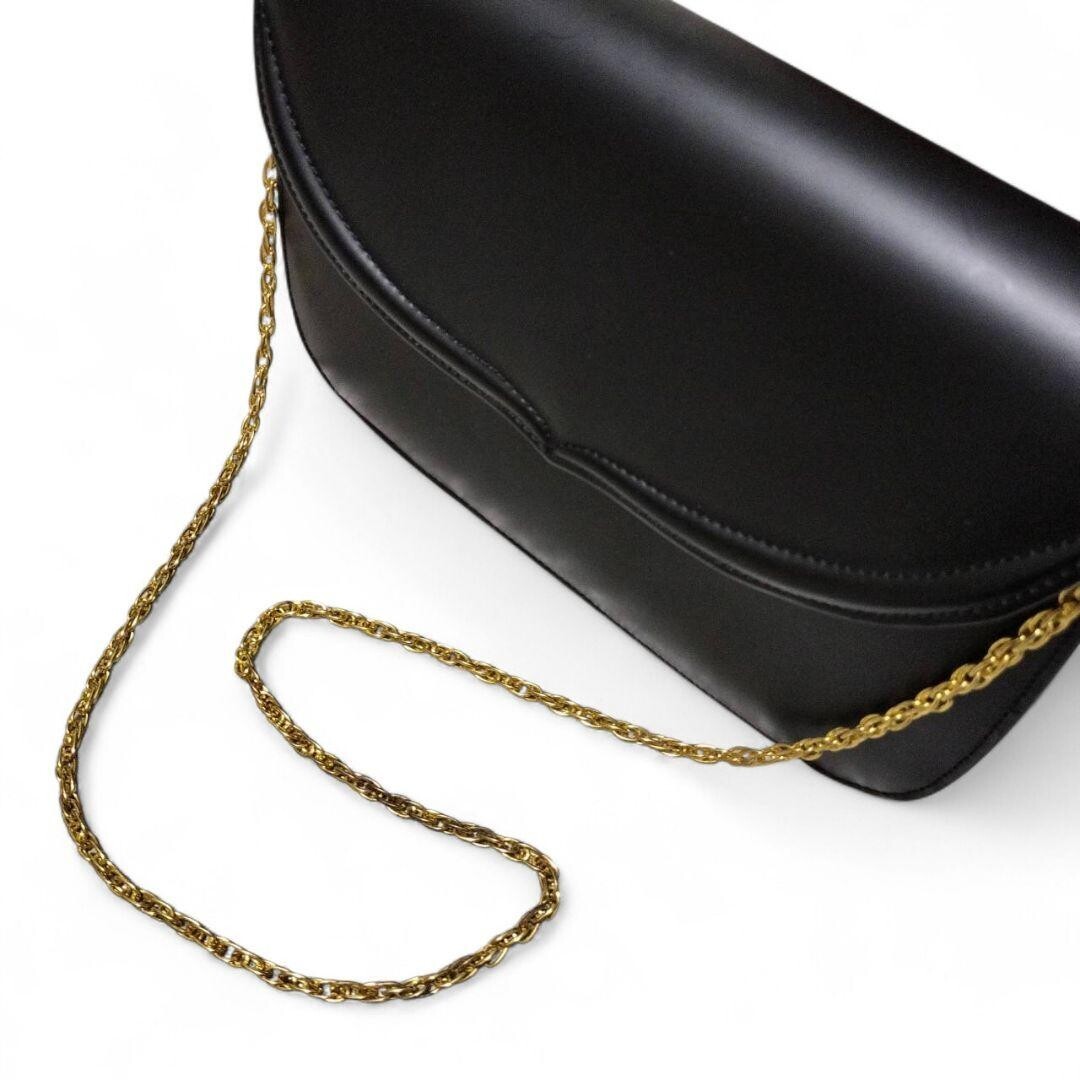 Roberta di Camerino Black Leather 2Way Chain Shoulder Bag Formal Top Handle