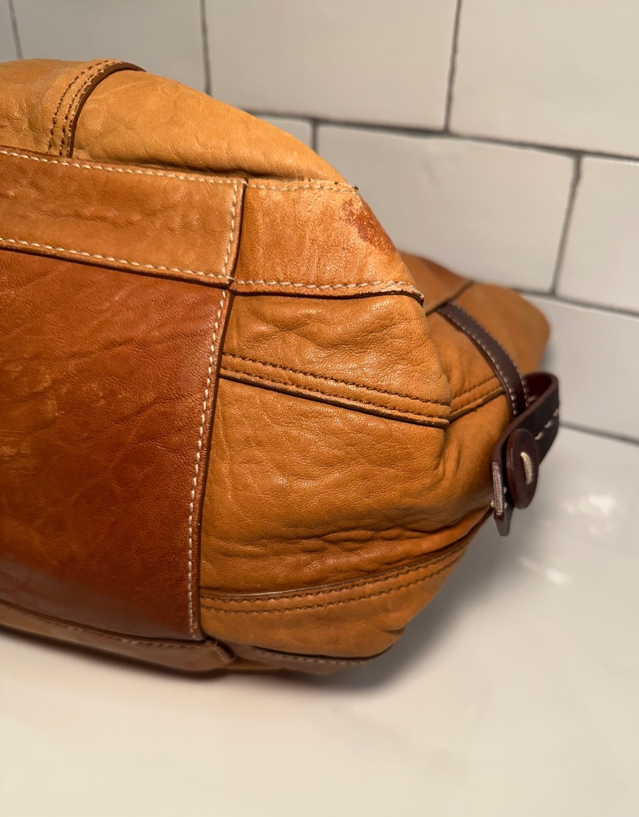 BETSEY JOHNSON Hobo Bag Large Studded 2 Tone Brown Distressed Leather Y2K