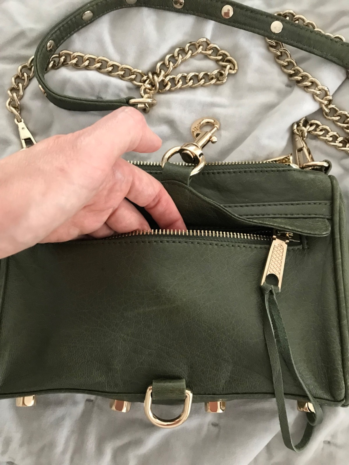 Rebecca Minkoff Womens M.A.C. Green Leather Top Zipper Classic Crossbody Bag