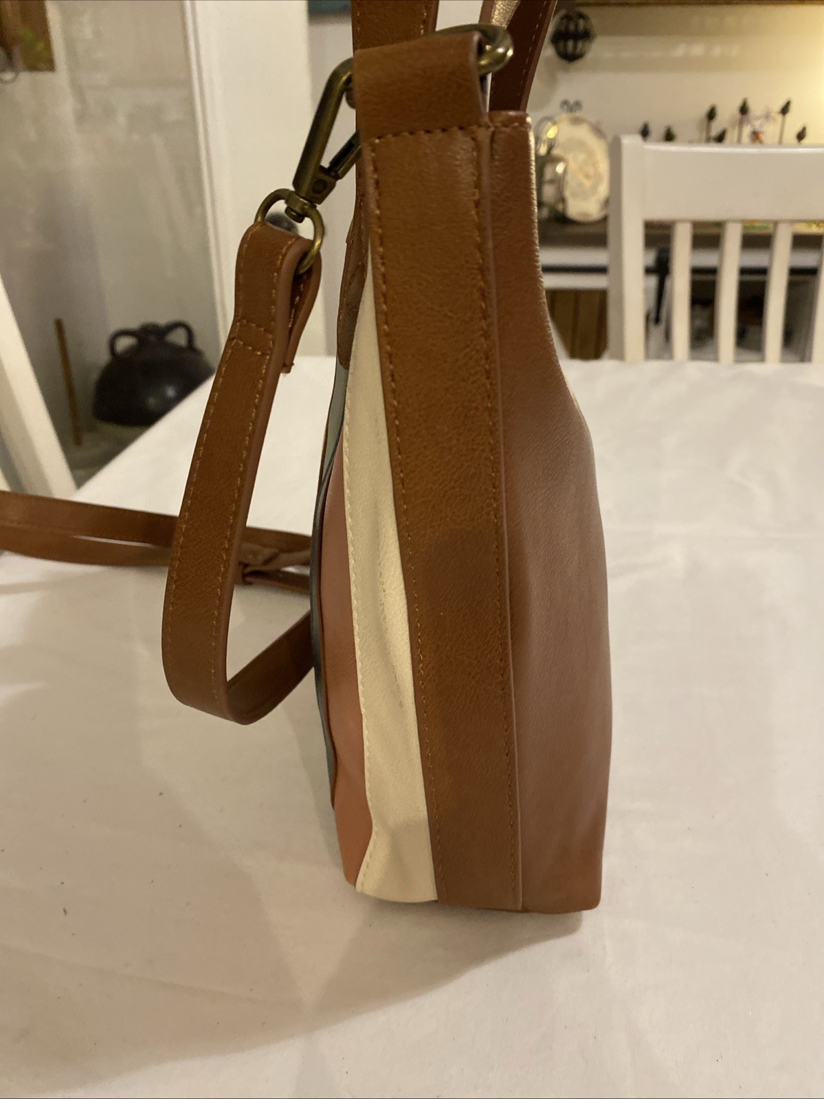 Frye & Co Pink Brown Teal Stripe Mini Shopper Tote Bag Purse Top Handle Shoulder