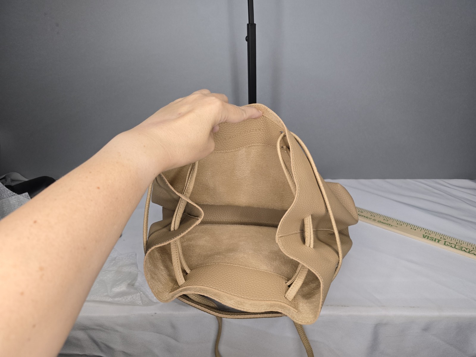 8 Other Reasons Revolve Slouchy Vegan Leather Bucket Bag Tan Beige Drawstring