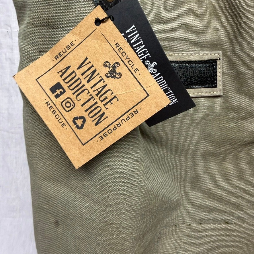 NWT Vintage Addiction Upcycled Military Tent Canvas Bag Leather Trim
