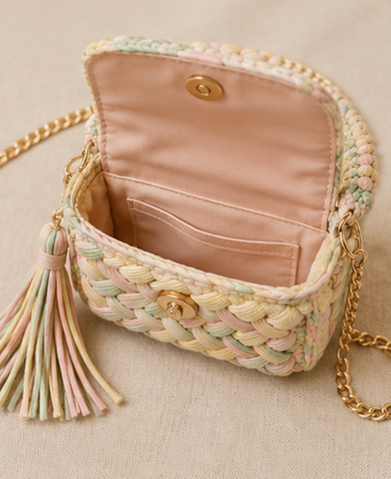 Pastel Crochet Handbag, Handmade Woven Crossbody Purse, Mini Top Handle Bag