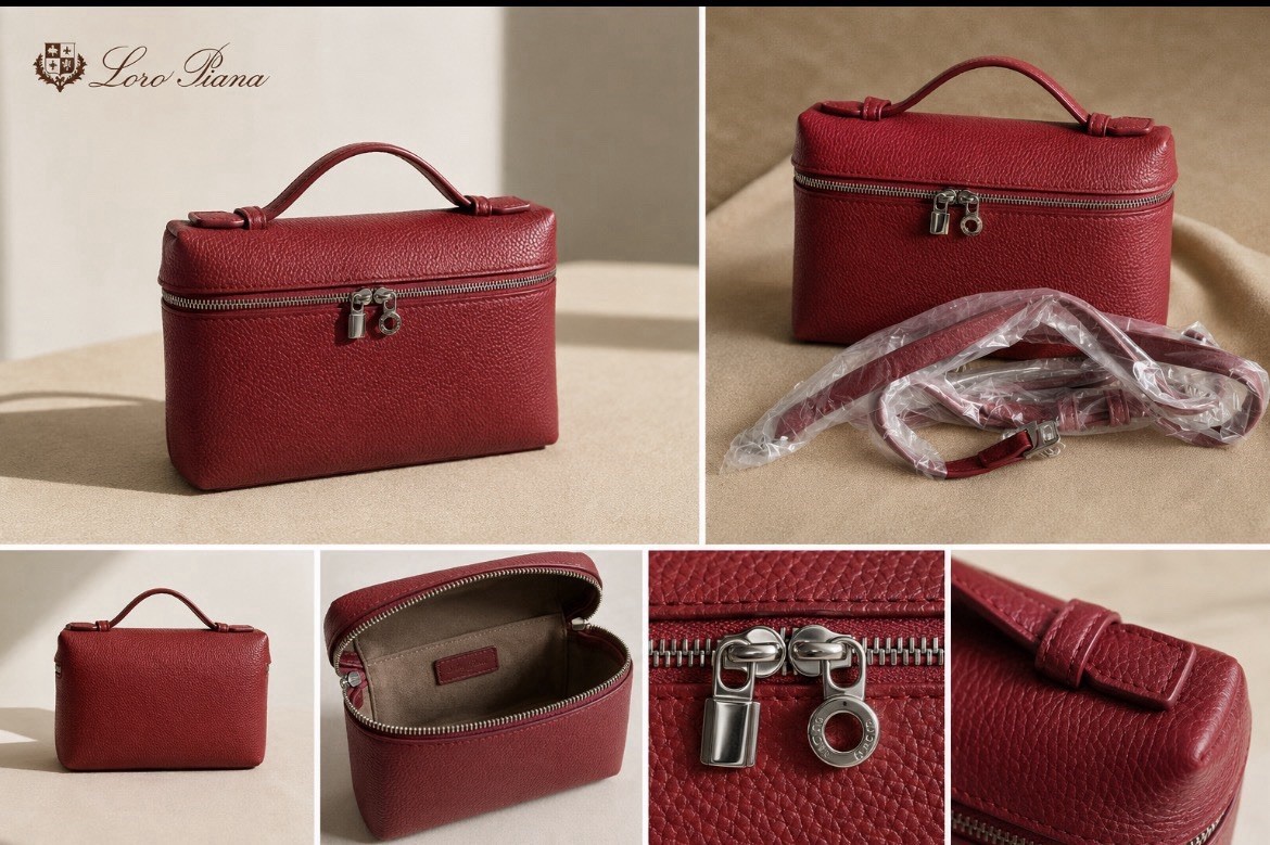 Loro Piana Rich Burgundy Pebbled Leather Top Handle Vanity Crossbody Bag
