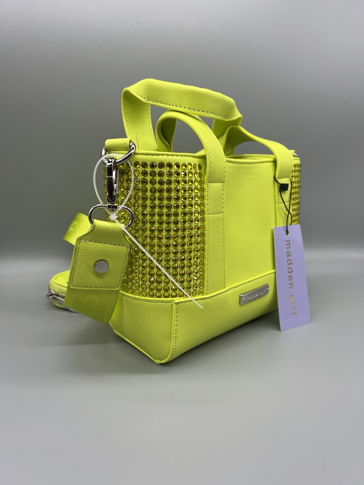 Madden Girl Yellow Rhinestone Mini Tote Top Handle Detach Crossbody Strap Coin